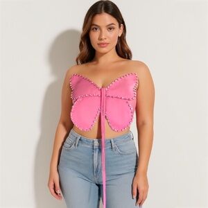 Forever 21 x Wicked Pink Butterfly Woven Bralet Top – Size M